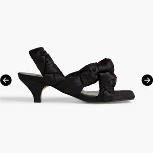 Ganni Knotted Satin Slingback Sandals Kitten Heels Open Toe Puffy Black Size 6